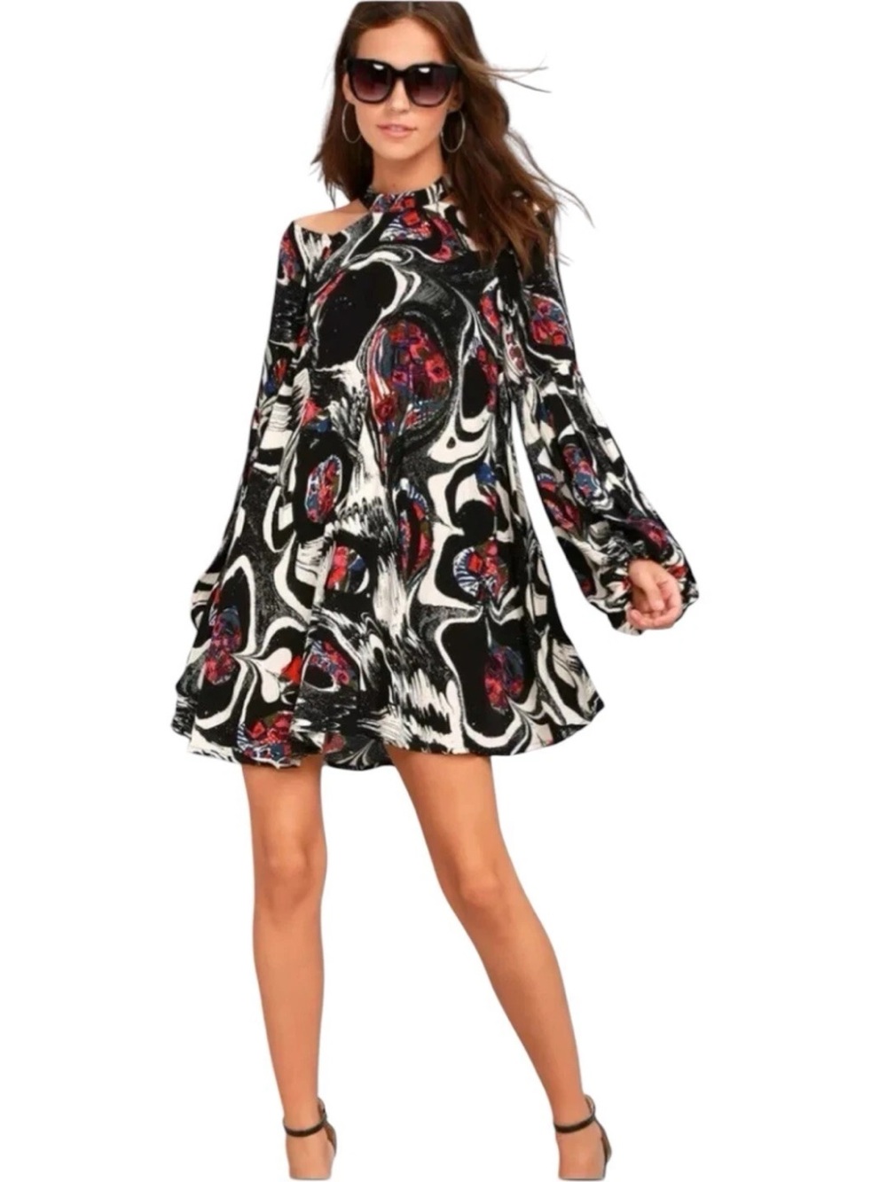 Free People Drift Away Print Cold Shoulder Tunic Dress